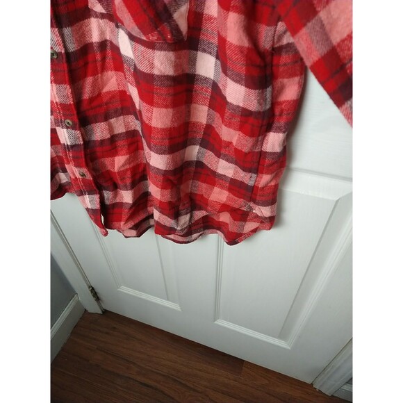 Aerie Woman XL  Oversized Red Flannel Plaid Button Down Shirt  LS Outdoor Casual - Picture 8 of 10